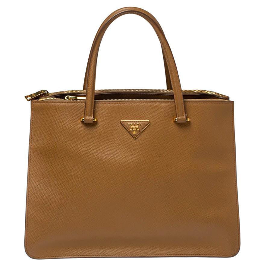 Prada Tan Saffiano Cuir Leather City Tote