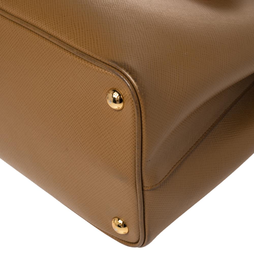 Prada Tan Saffiano Cuir Leather Medium Double Handle Tote 3