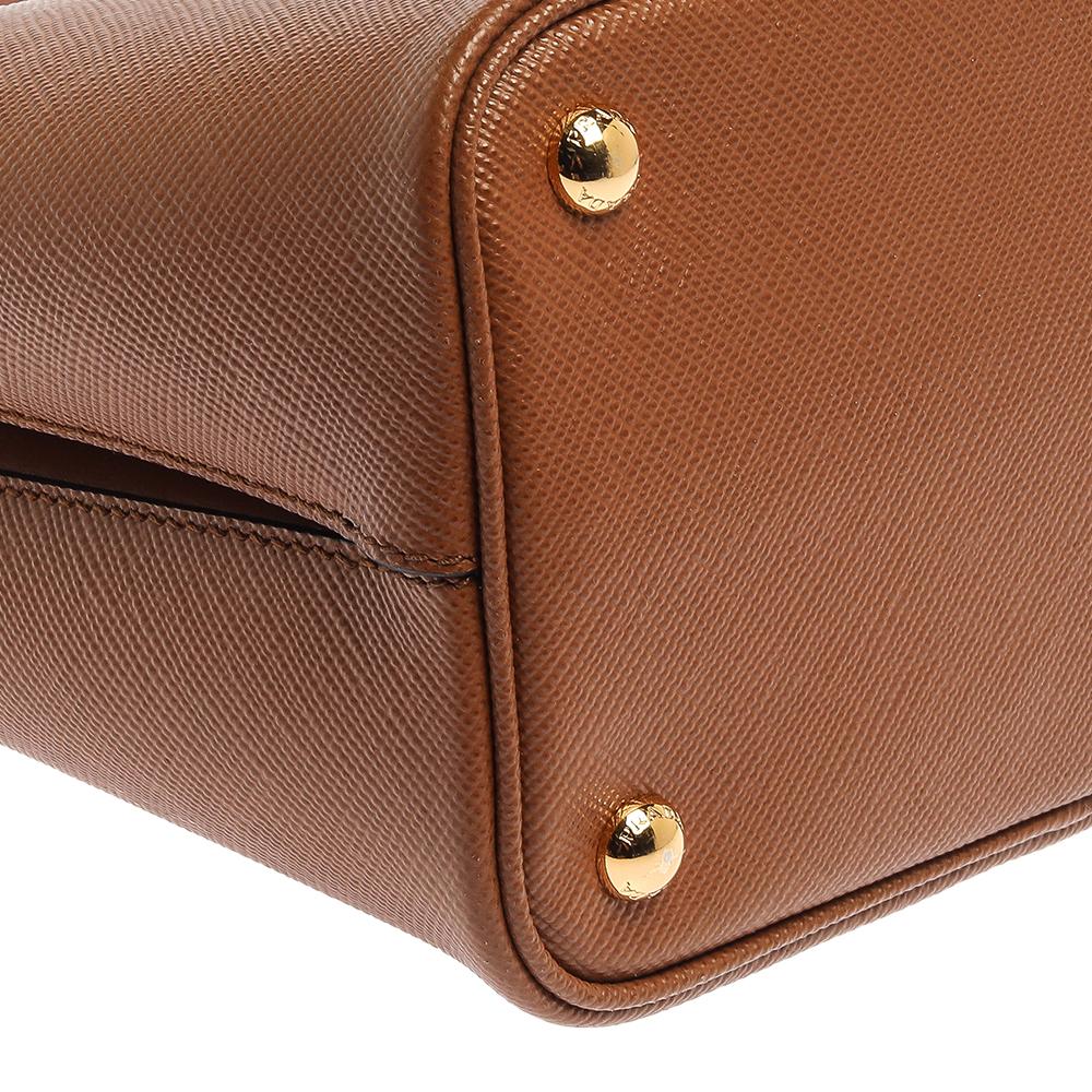 Brown Prada Tan Saffiano Leather Medium Panier Top Handle Bag