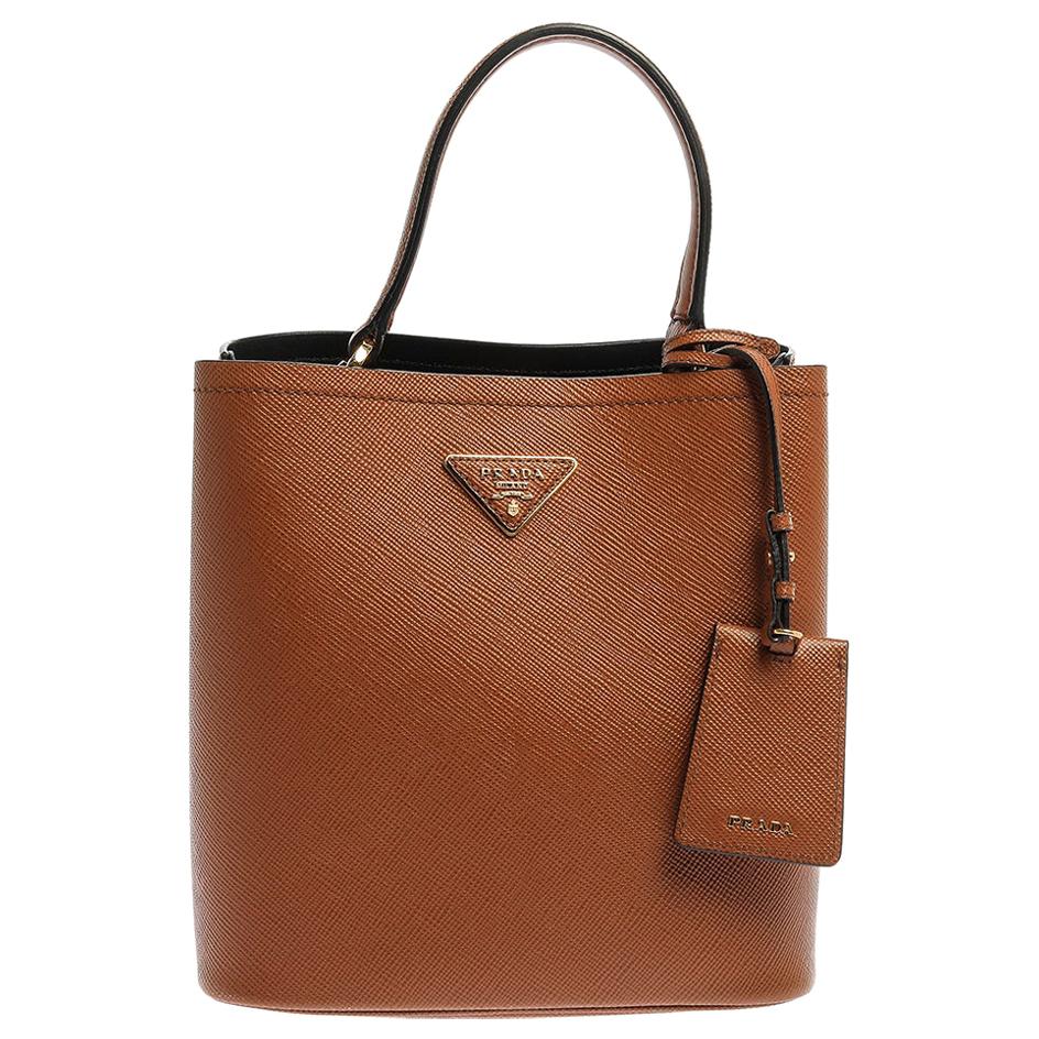 Prada Tan Saffiano Leather Medium Panier Top Handle Bag
