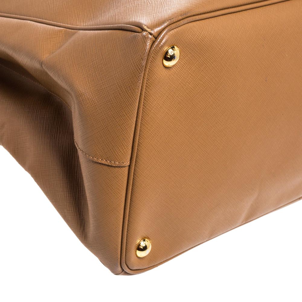 Prada Tan Saffiano Lux Leather Executive Double Zip Tote 2