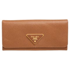 Prada Tan Saffiano Lux Leather Flap Continental Wallet