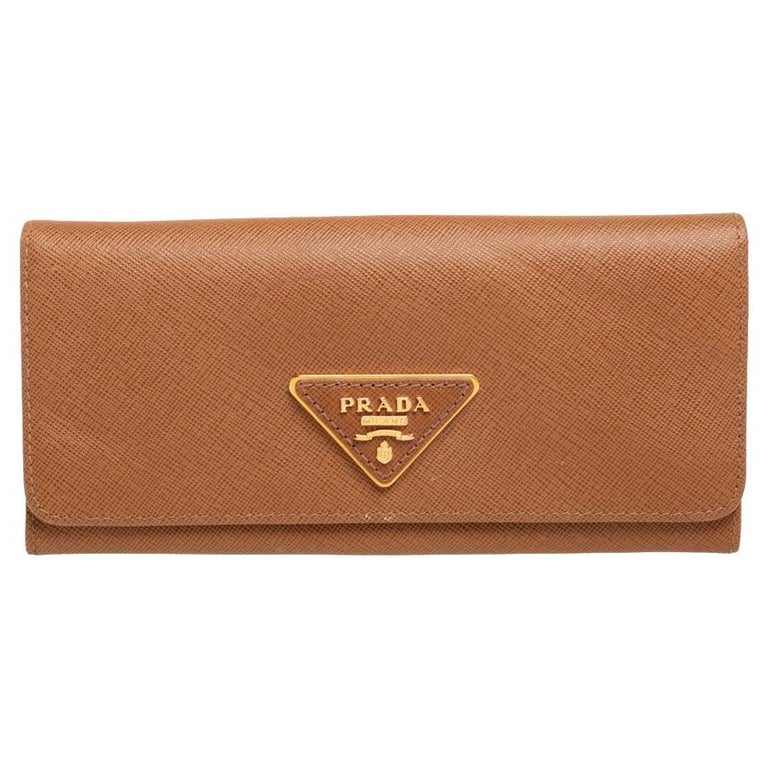 Prada Tan Saffiano Lux Leather Flap Continental Wallet at 1stDibs
