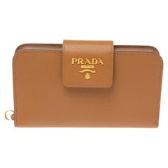 Prada Tan Saffiano Lux Leather Flap Wristlet Wallet