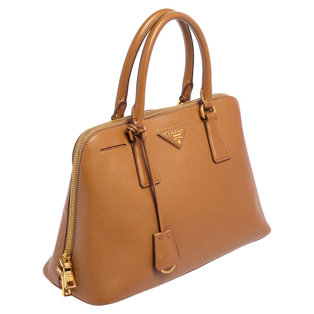 Brown Prada Tan Saffiano Lux Leather Medium Promenade Satchel