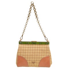 Prada Tan Straw and Leather Frame Satchel