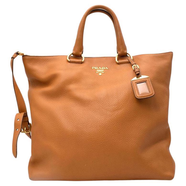 Prada Tan Vitello Daino Leather Tote Bag For Sale