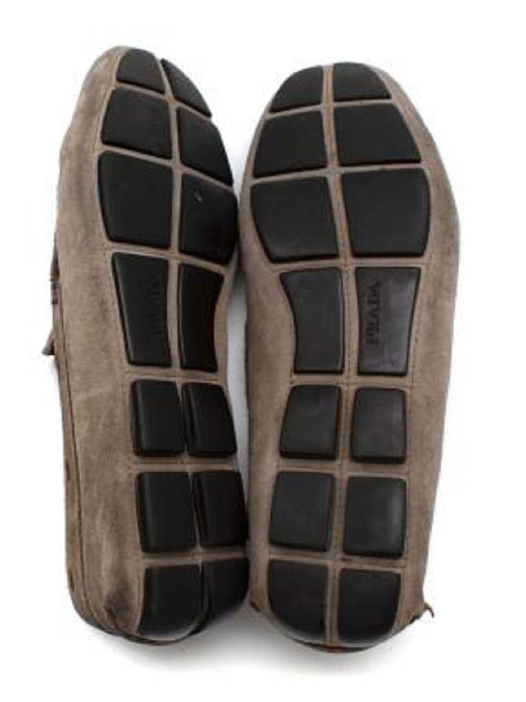 Prada Taupe Distressed Suede Loafers For Sale at 1stDibs