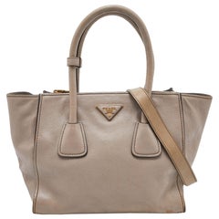 Prada Taupe Glace Leather Twin Pocket Tote