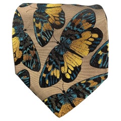 PRADA Taupe Gold Butterfly Silk Tie