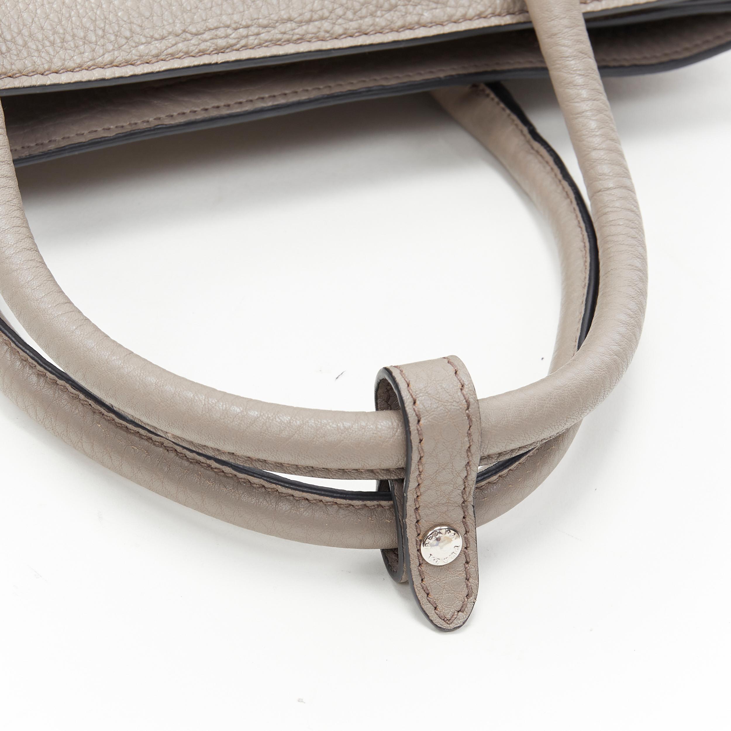 PRADA taupe grey grained leather triangle logo crossbody strap small tote bag 2
