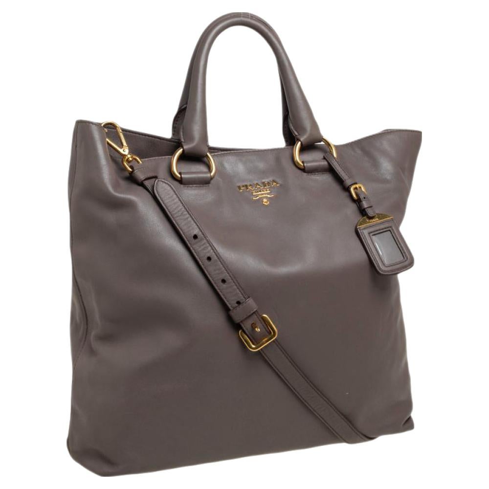 Prada Taupe Leather Shopper Tote 2