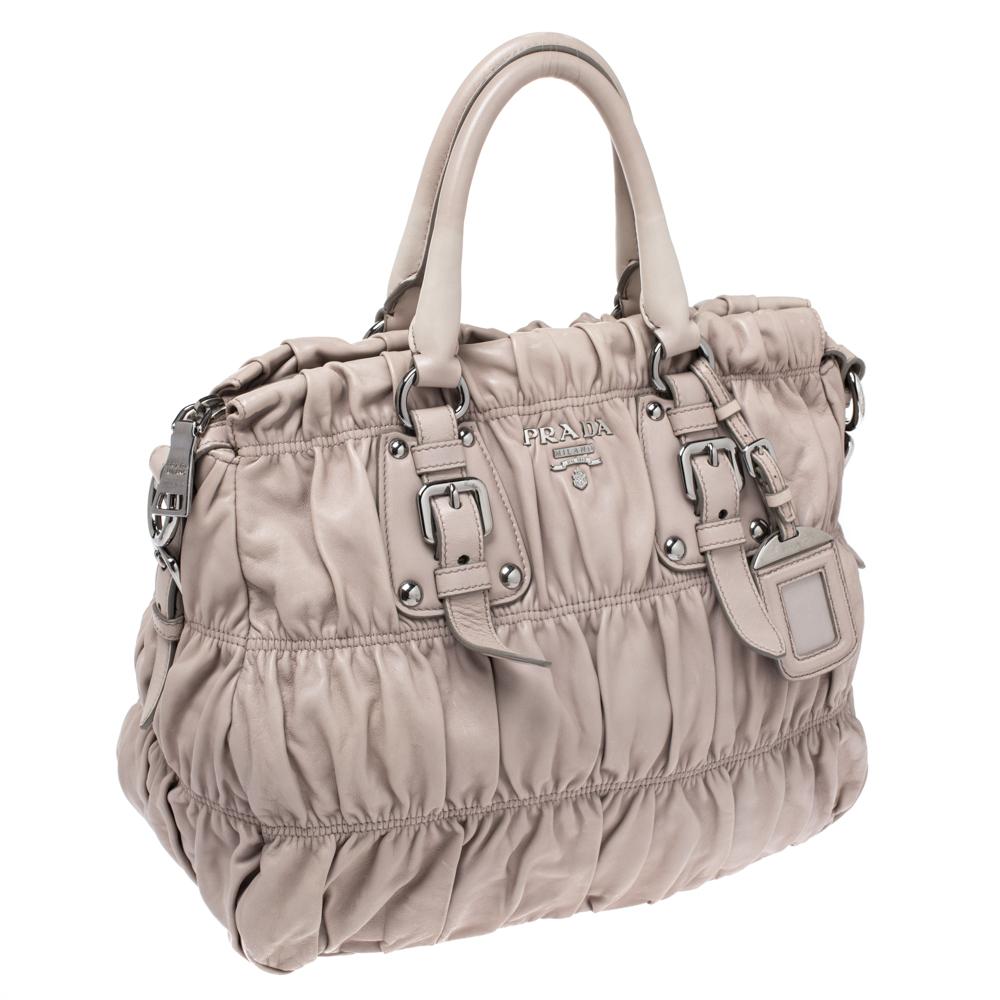 Brown Prada Taupe Nappa Gaufre Leather Tote