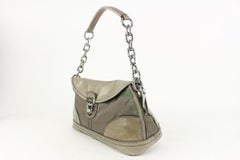 Prada Taupe Nylon x Leather Chain Shoulder bag 921pr61
