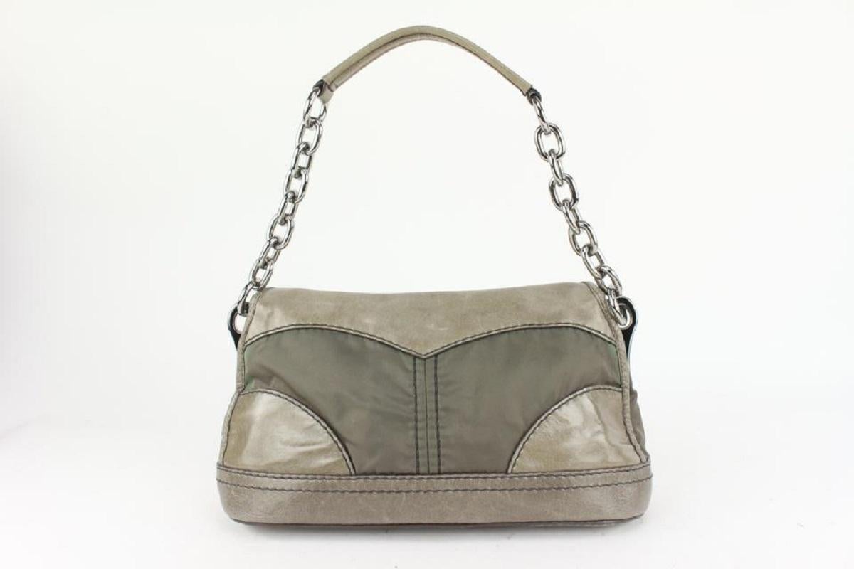 Prada Taupe Nylon x Leather Chain Shoulder bag 921pr61 1