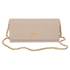 Prada Taupe Pomice Vitello Grain Leather Wallet-on-Chain