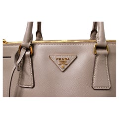 Prada Taupe Saffiano Lux Leather Double-Zip Large Galleria Tote Bag