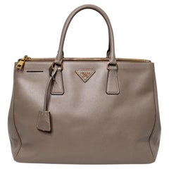 Prada Taupe Saffiano Lux Leather Double-Zip Large Galleria Tote Bag