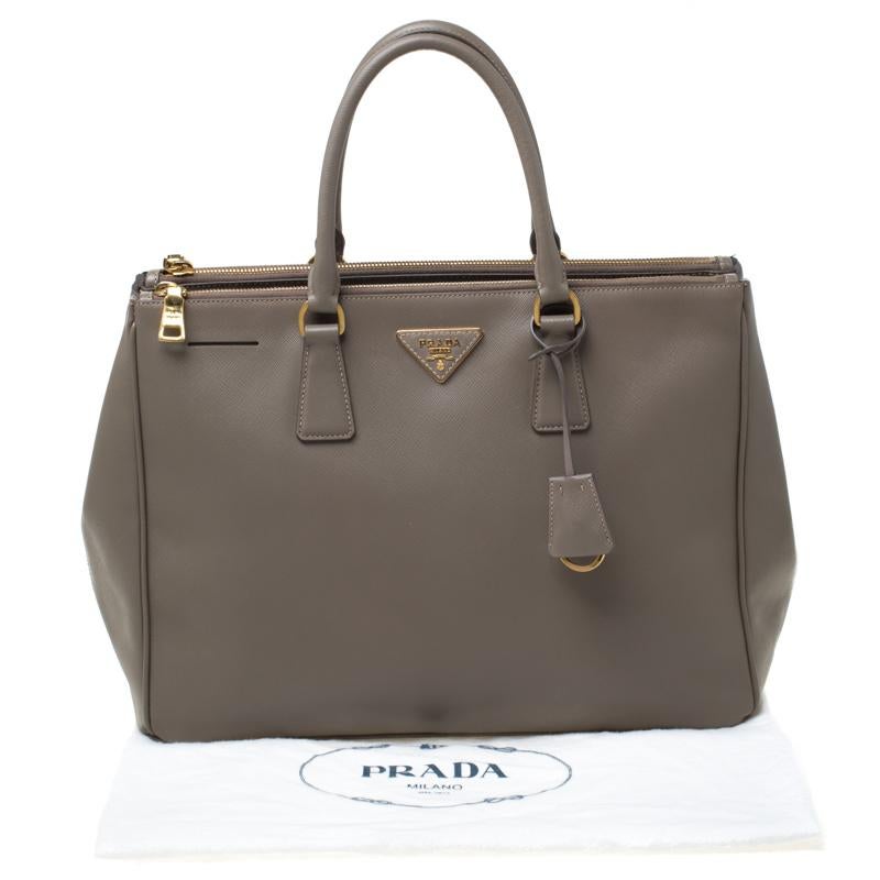 Prada Taupe Saffiano Lux Leather Large Double Zip Tote 7