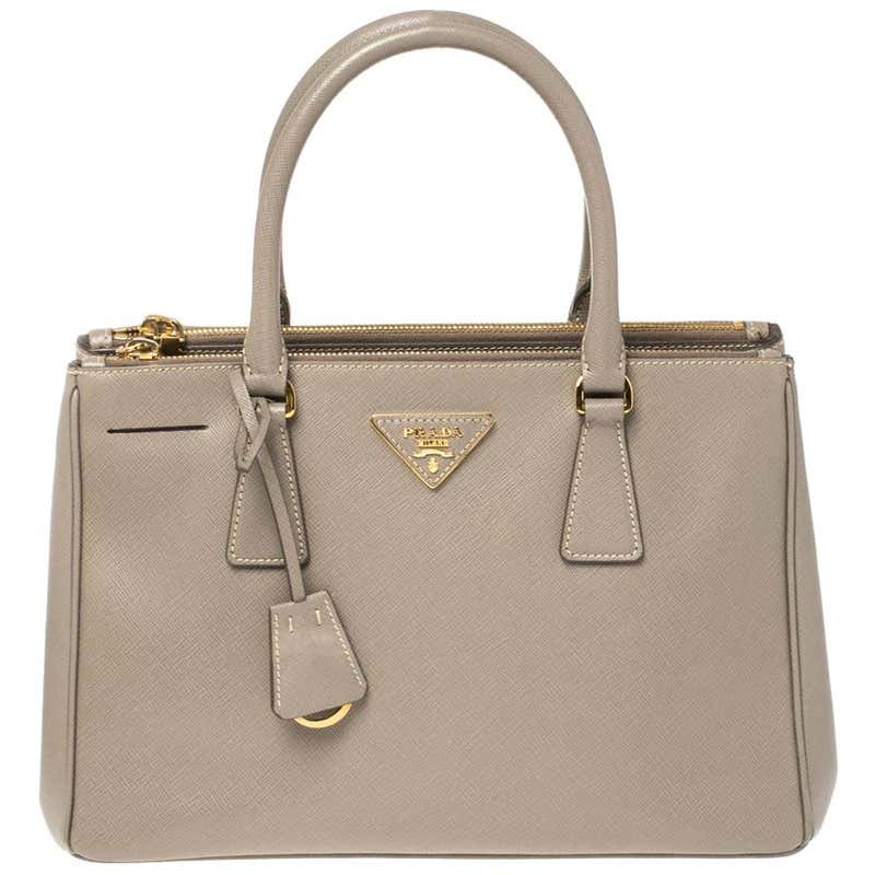 Prada Taupe Saffiano Lux Leather Small Galleria Double Zip Tote at 1stDibs