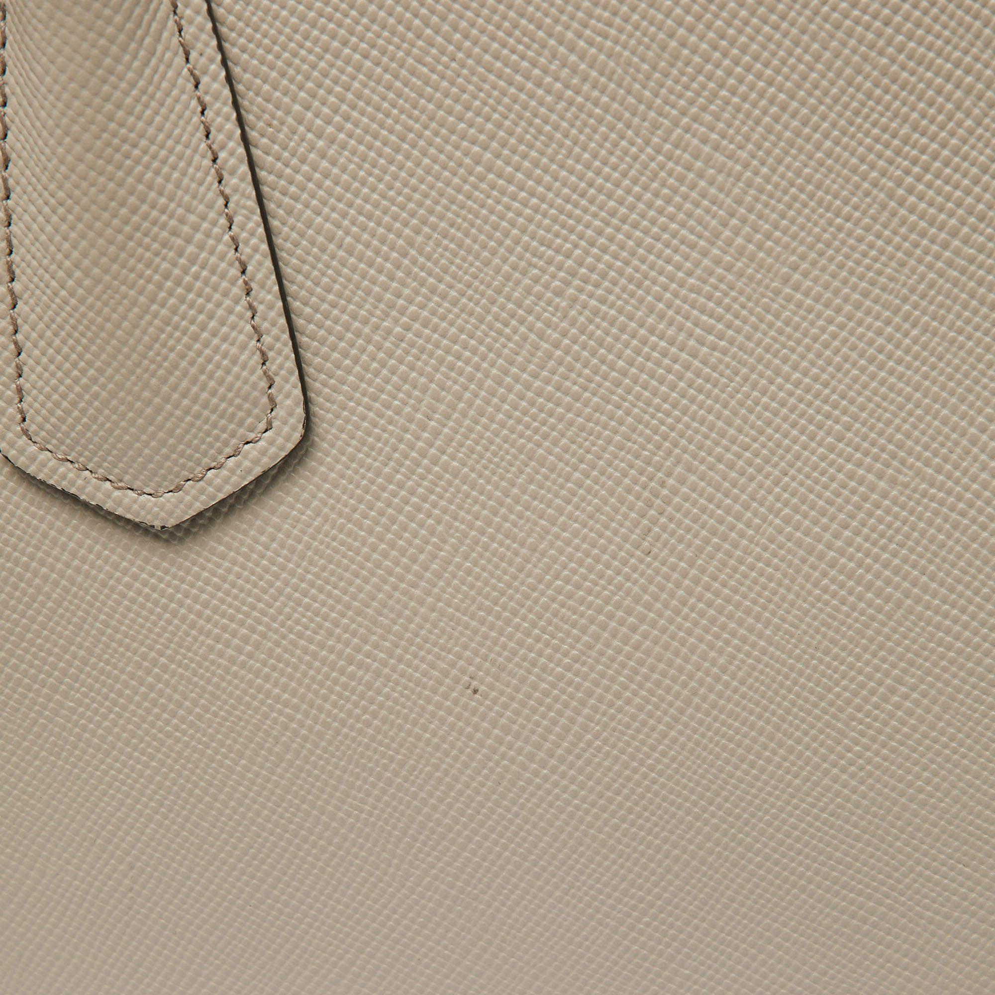 Women's Prada Taupe Saffiano Metal Leather Medium Double Handle Tote