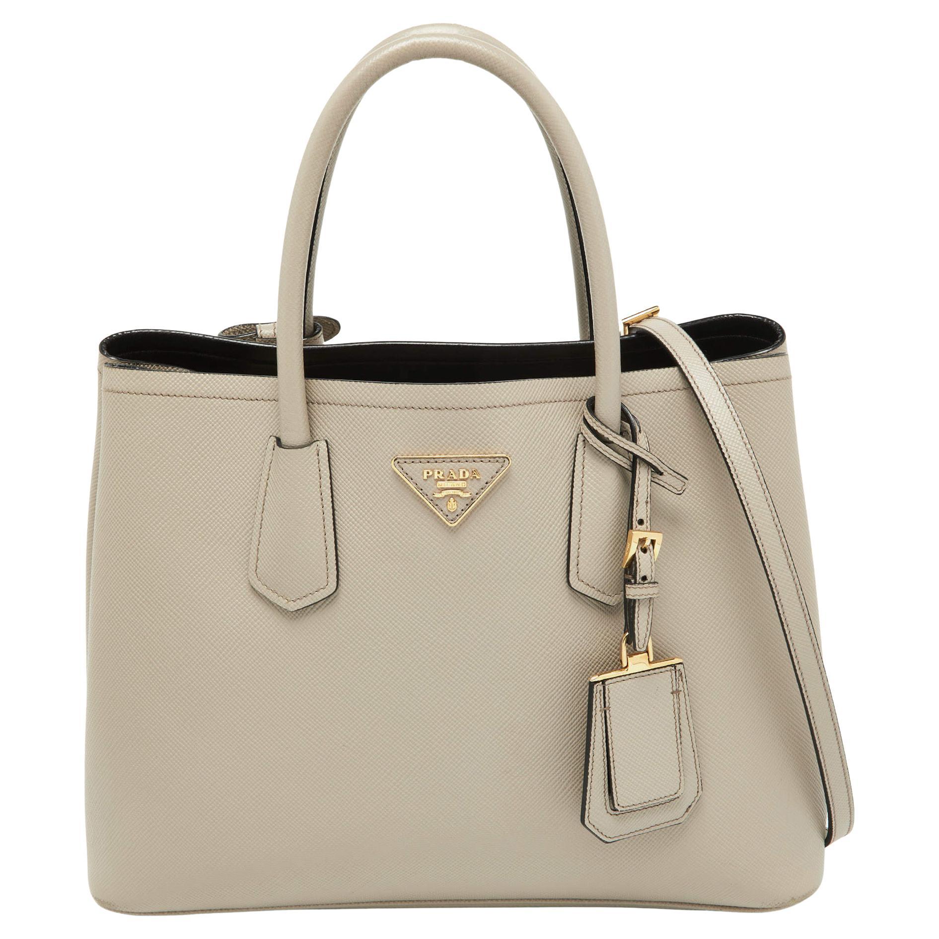 Prada Taupe Saffiano Metal Leather Medium Double Handle Tote