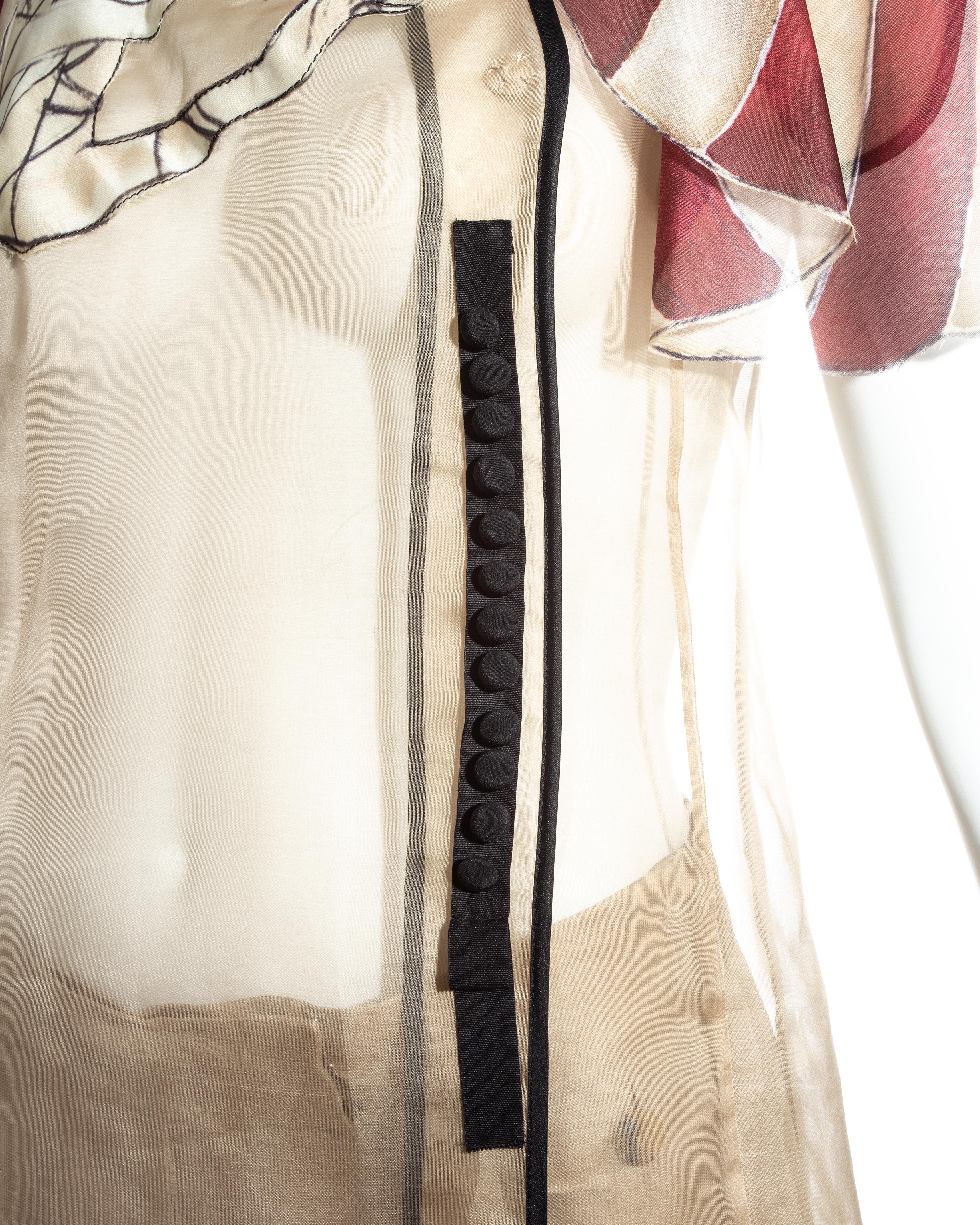 Prada - Chemisier et pantalon en organza de soie taupe avec imprimé fée, printemps-été 2008 Pour femmes en vente