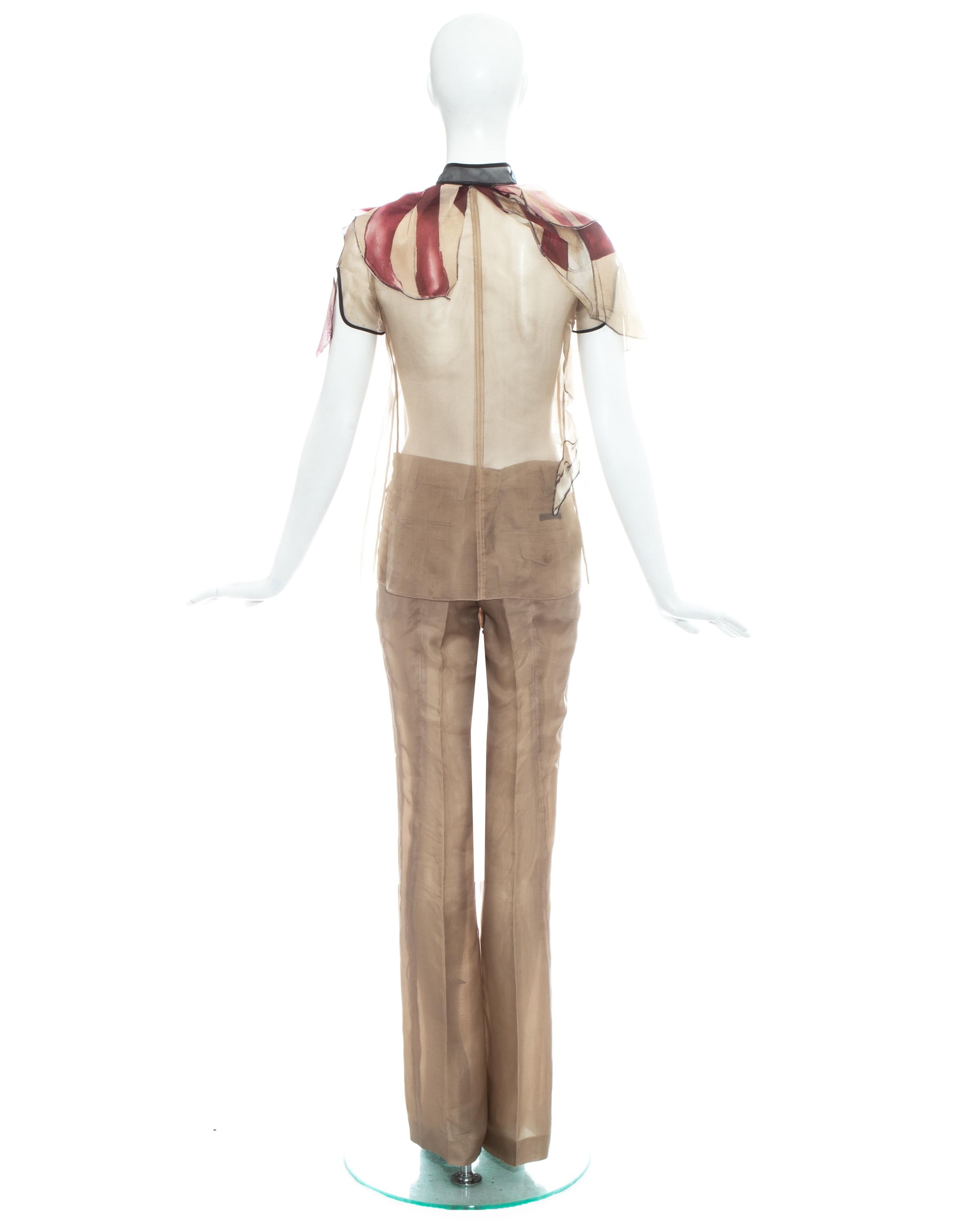 Prada - Chemisier et pantalon en organza de soie taupe avec imprimé fée, printemps-été 2008 en vente 2