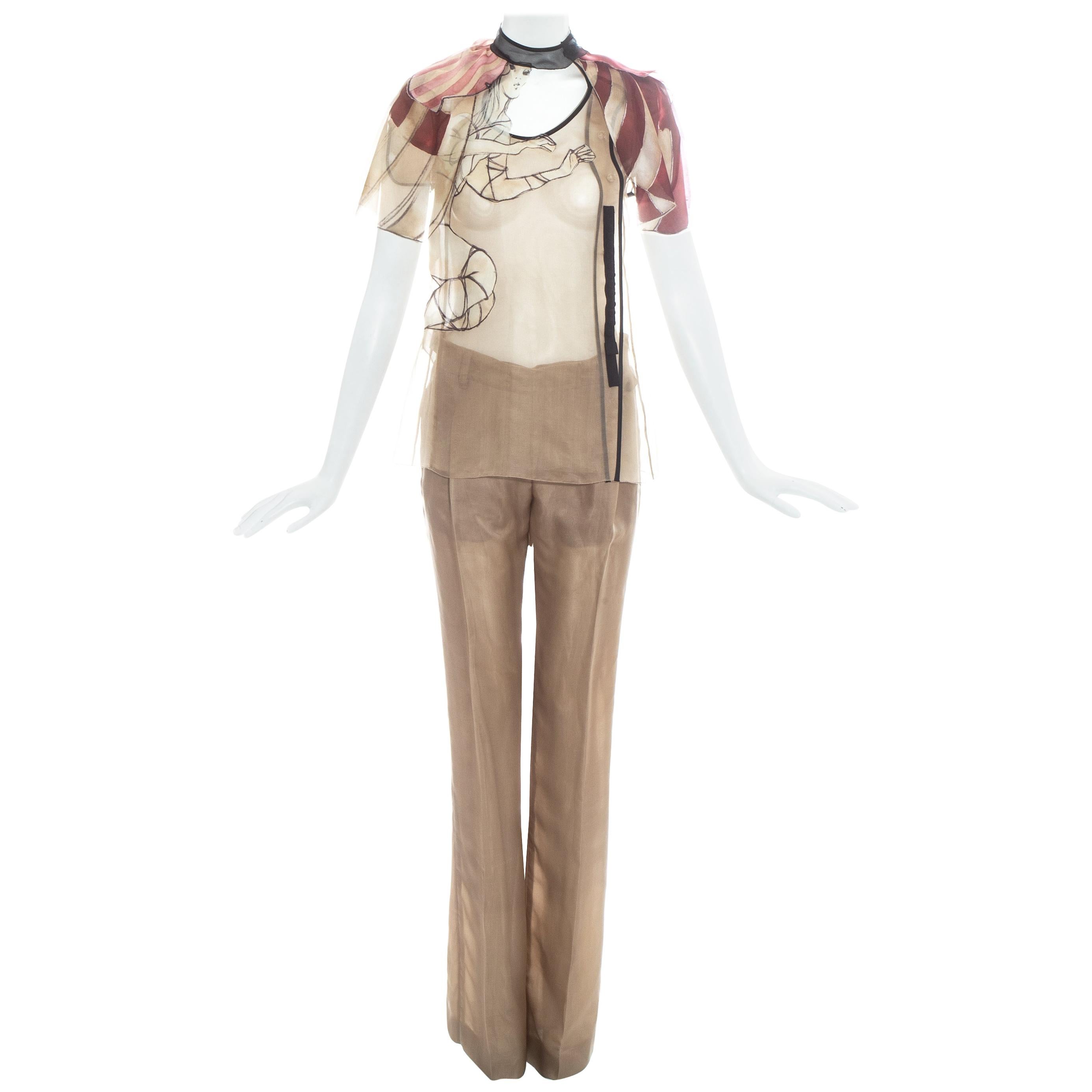 Prada Taupe silk organza fairy pant suit, ss 2008