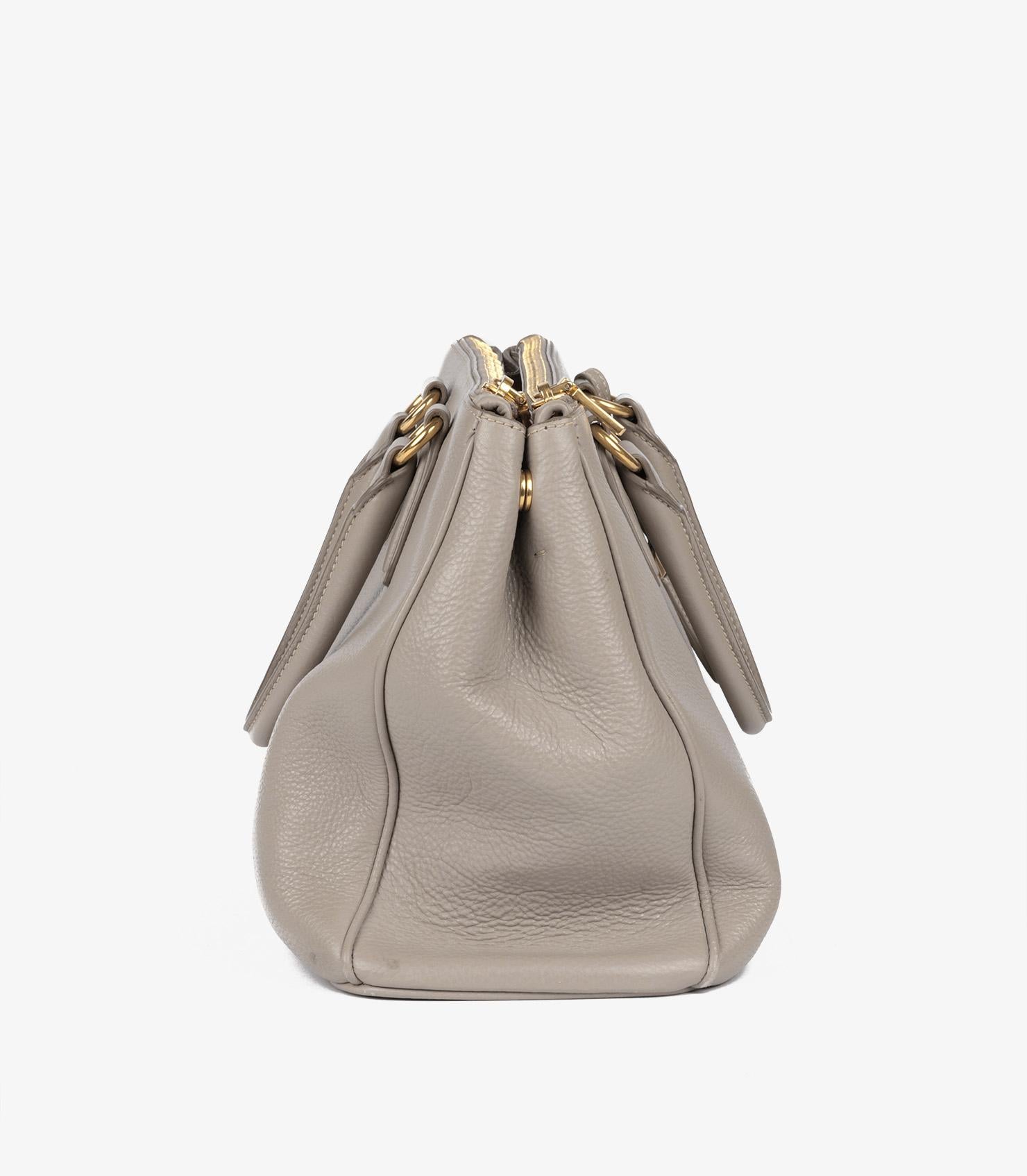 Prada Taupe Vitello Daino Calfskin Leather Double Zip Tote In Excellent Condition In Bishop's Stortford, Hertfordshire