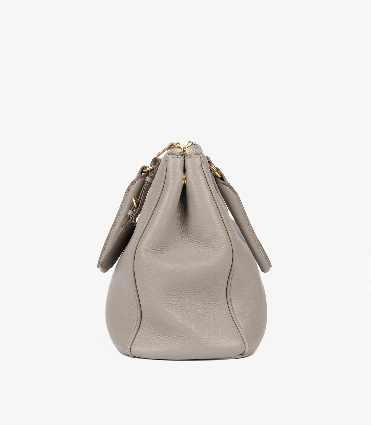 Women's or Men's Prada Taupe Vitello Daino Calfskin Leather Double Zip Tote