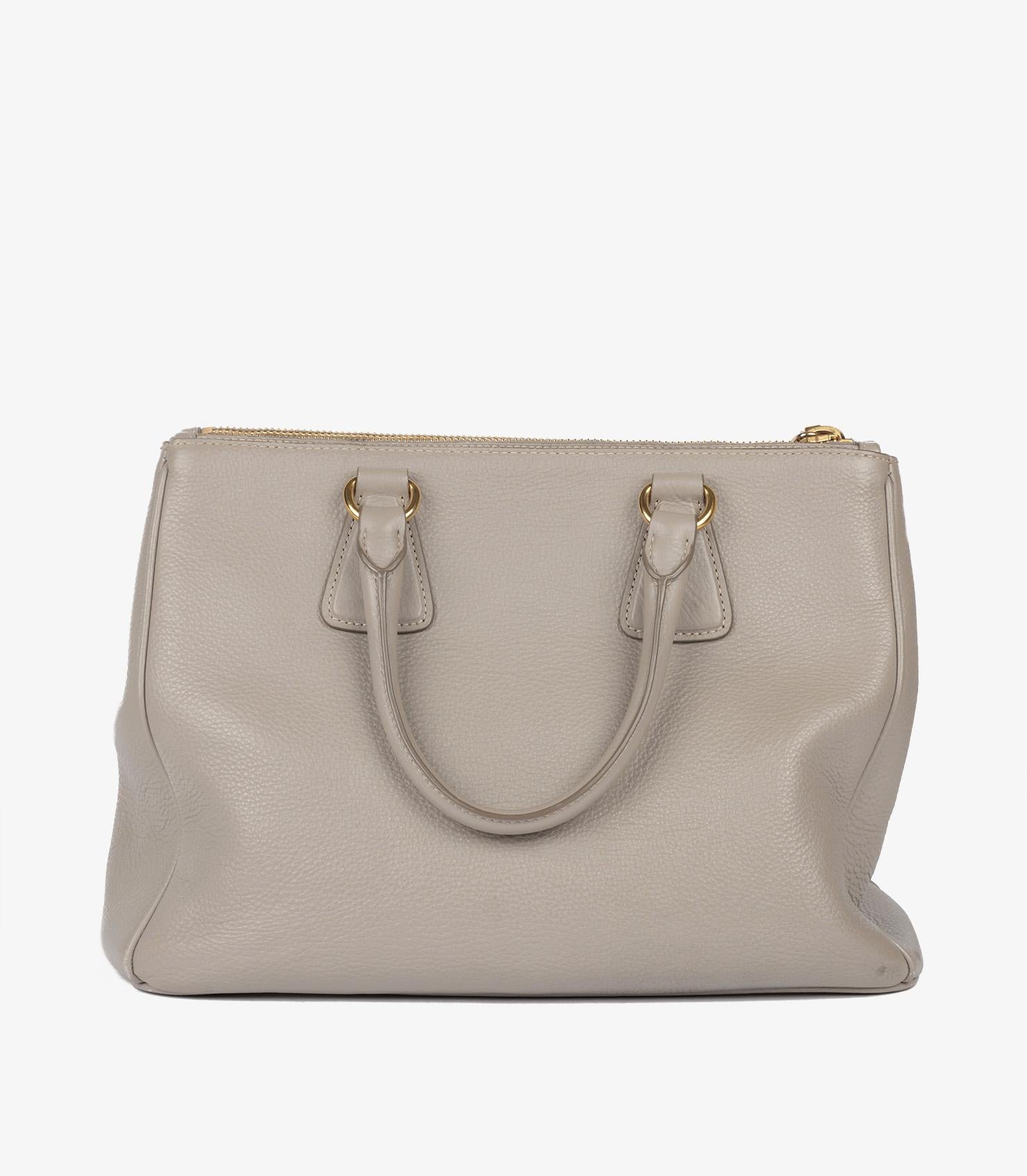 Prada Taupe Vitello Daino Calfskin Leather Double Zip Tote 1