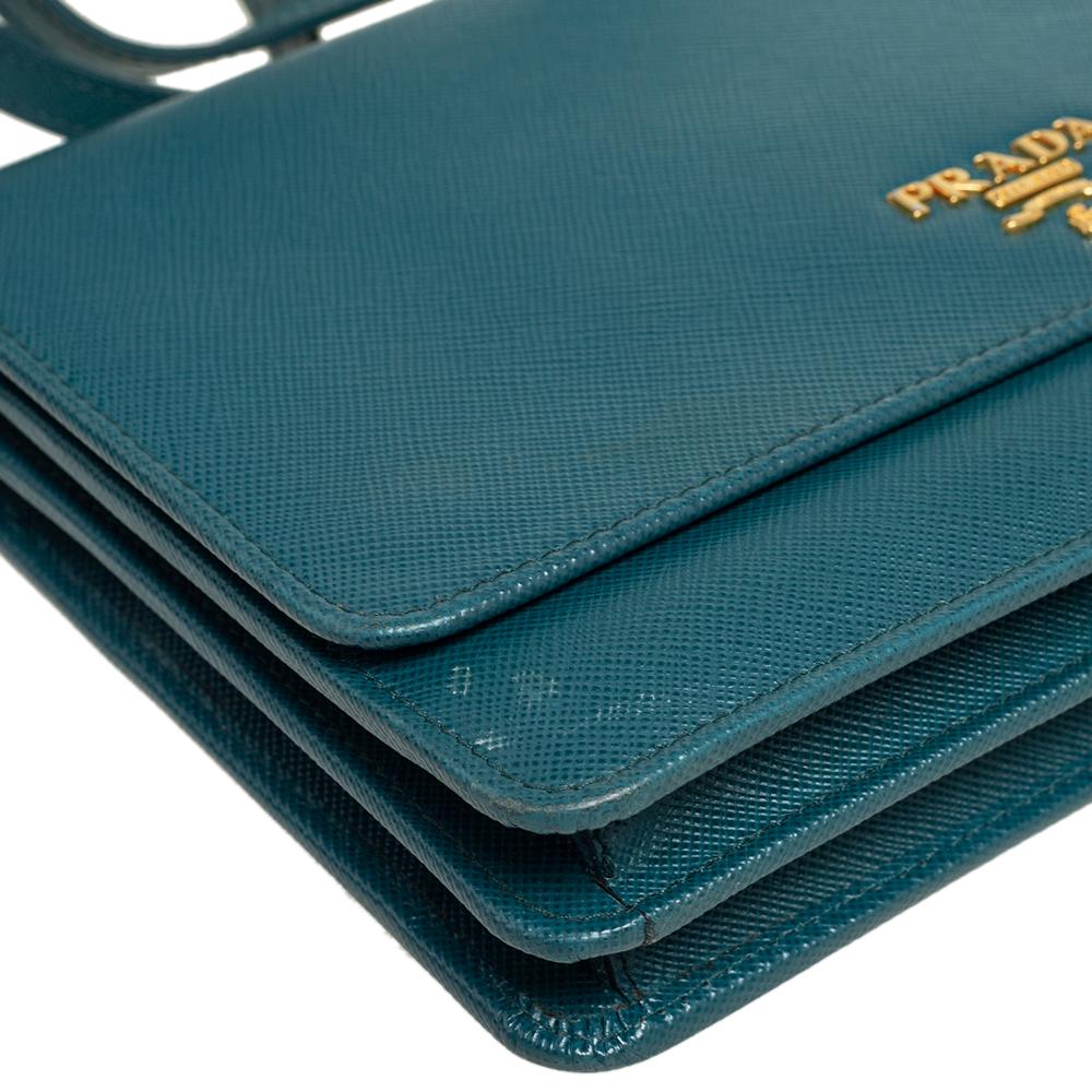 Women's Prada Teal Blue Saffiano Leather Crossbody Bag