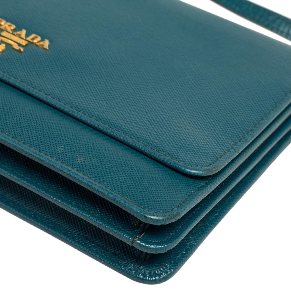 Prada Teal Blue Saffiano Leather Crossbody Bag 1
