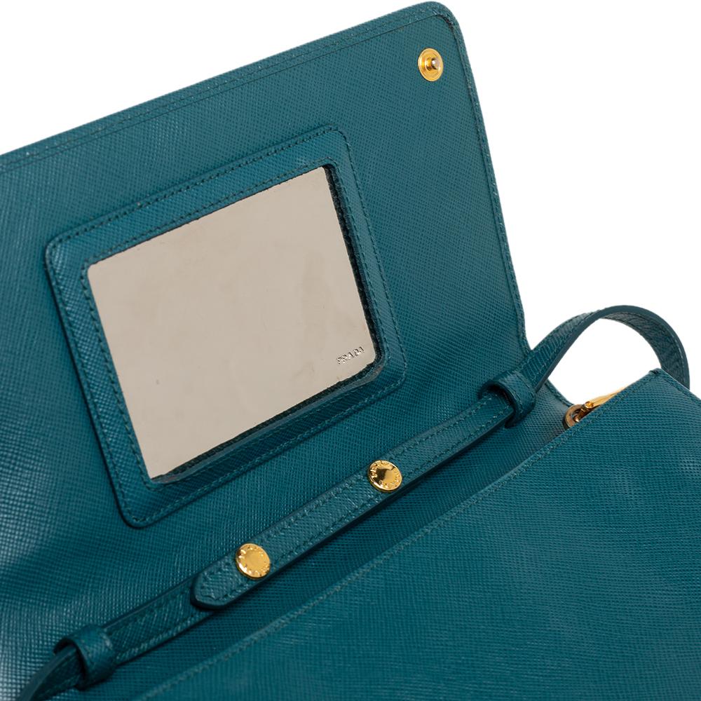 Prada Teal Blue Saffiano Leather Crossbody Bag 2