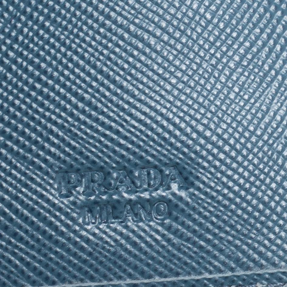 Prada Teal Blue Saffiano Lux Leather Logo Flap Long Wallet 2