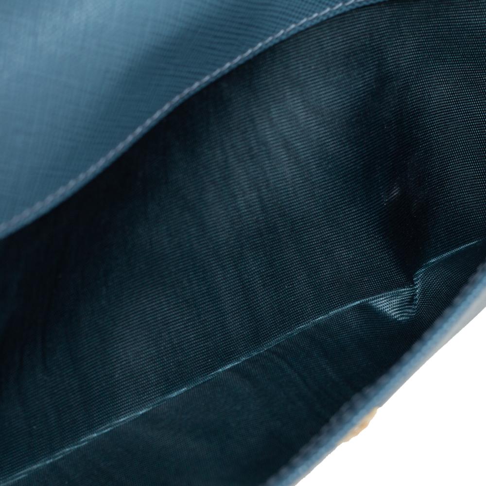 Prada Teal Blue Saffiano Lux Leather Logo Flap Long Wallet 5
