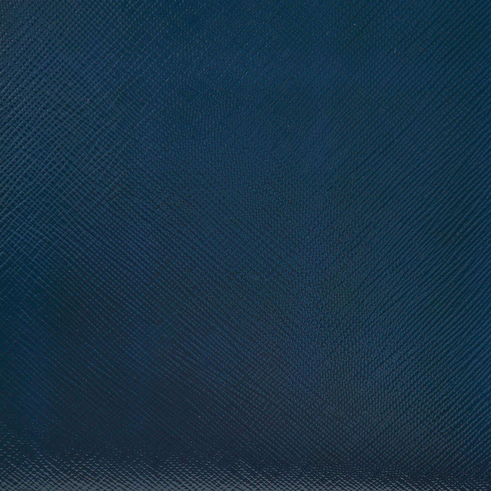 Prada Teal Blue Saffiano Vernice Leather Parabole Tote 13
