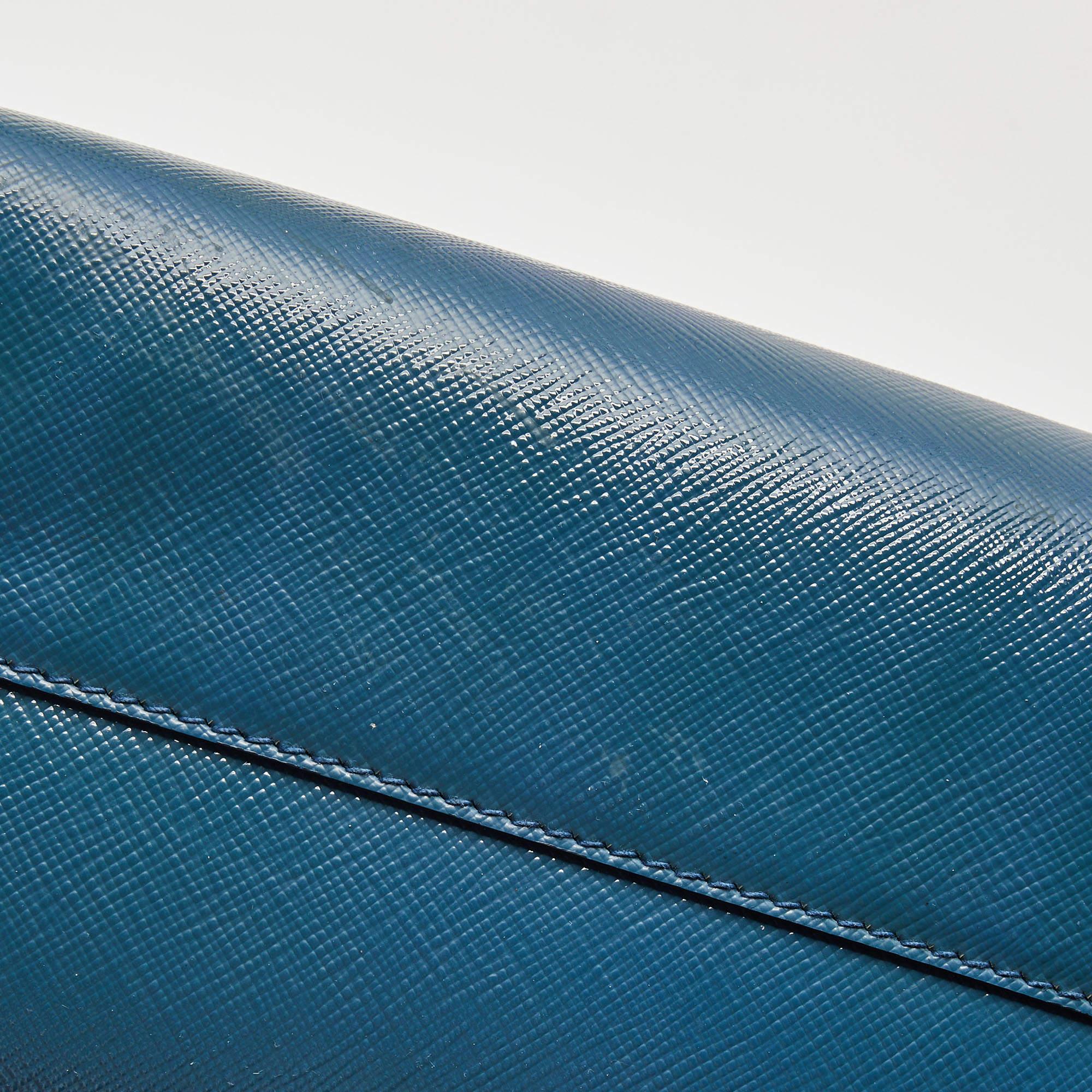 Prada Teal Blue Saffiano Vernice Leather Parabole Tote 14