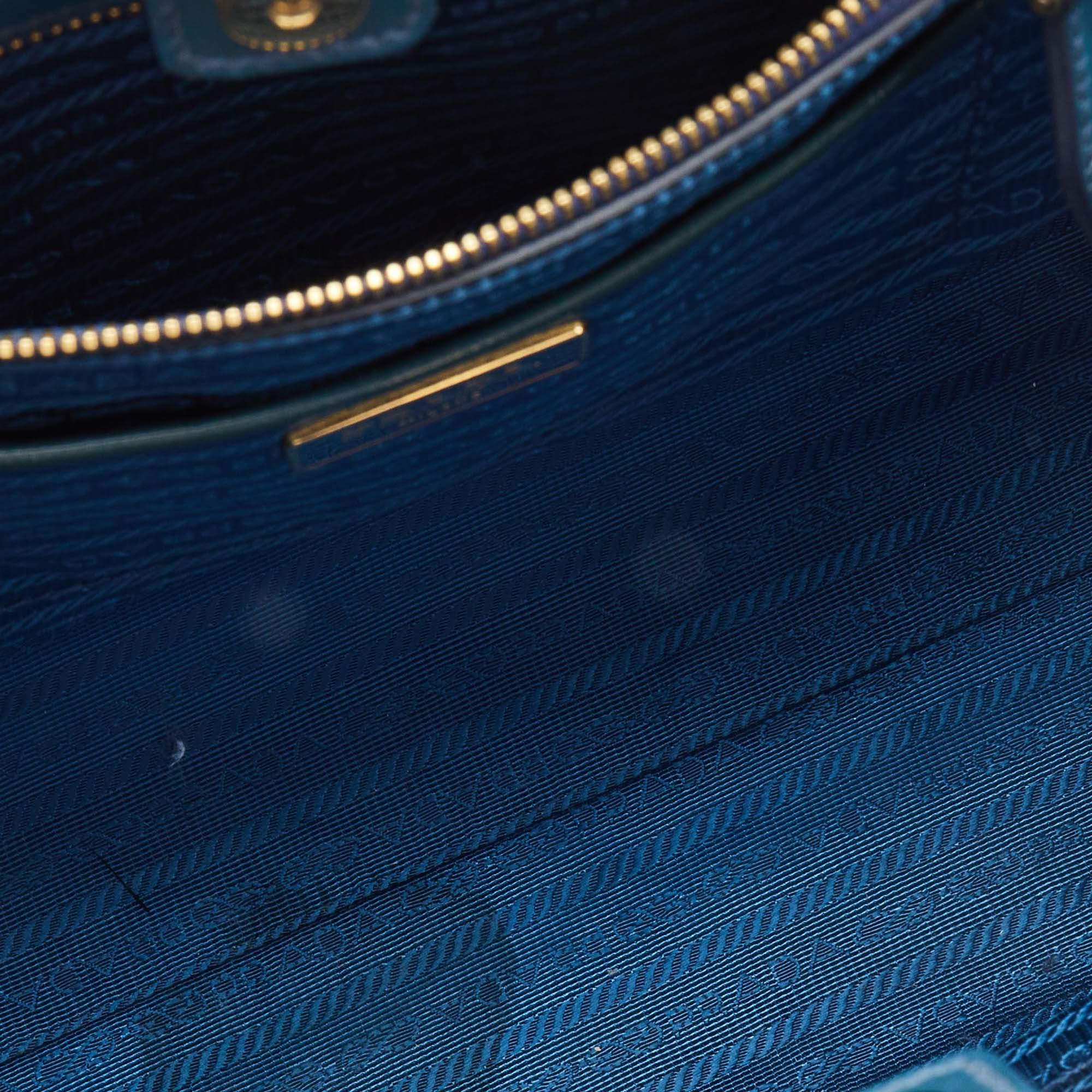 Prada Teal Blue Saffiano Vernice Leather Parabole Tote 5