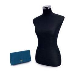 Prada Teal Blue Satin Evening Clutch Bag Pochette BP0181