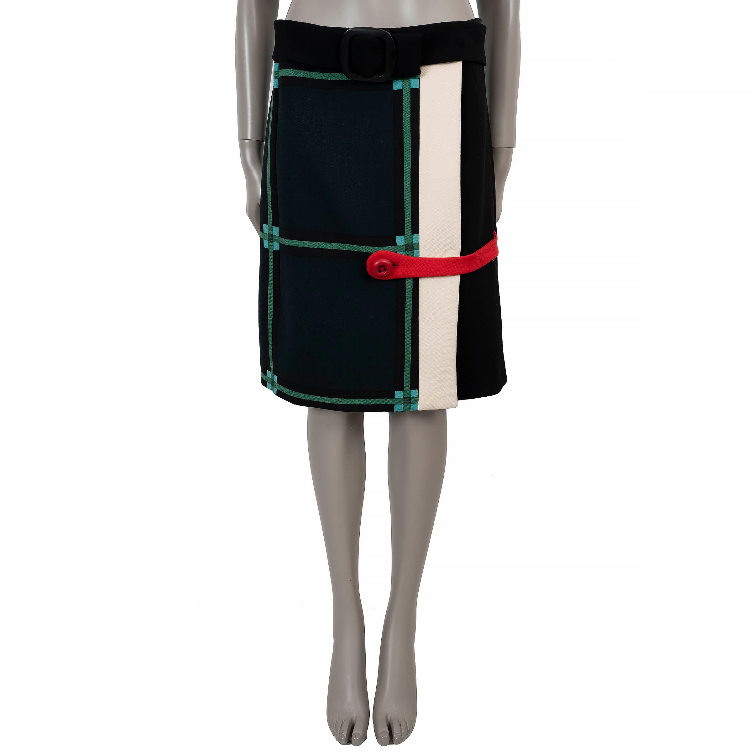 PRADA blaugrüner Wollrock 2011 BELTED PRINTED Rock 44 L im Zustand „Hervorragend“ im Angebot in Zürich, CH