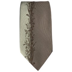 PRADA Teal & Gray Two Tone Floral Stripe Silk Tie