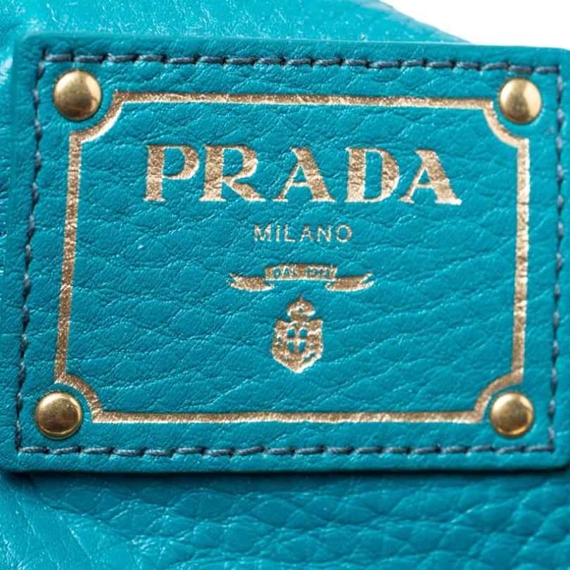 Women's Prada Teal Leather Vitello Daino Sacca 2 Manici Hobo