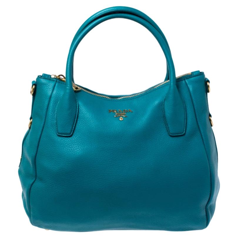 Prada Teal Leather Vitello Daino Sacca 2 Manici Hobo