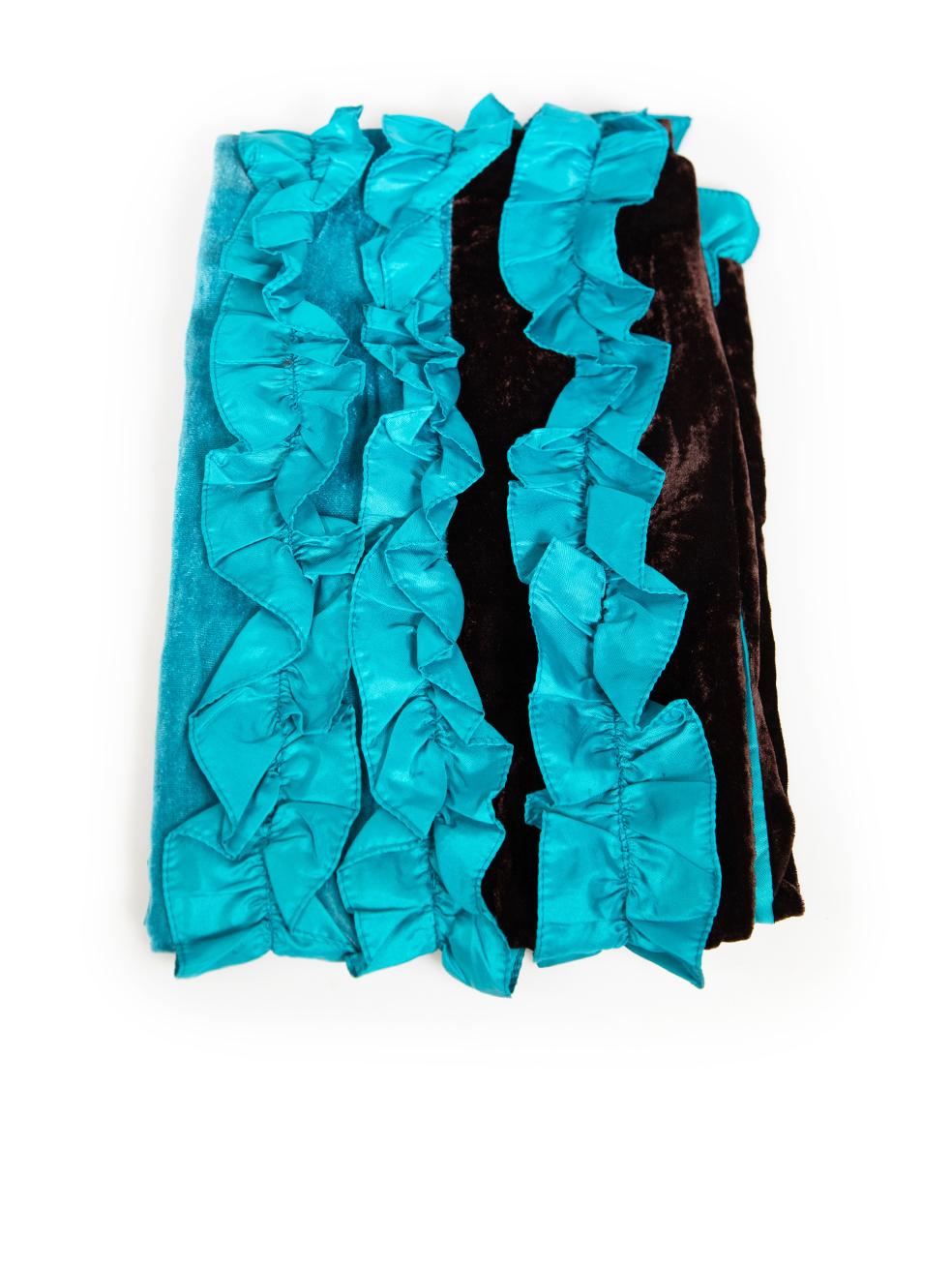 Blue Prada Teal Ruffle Trim Velvet Panel Scarf