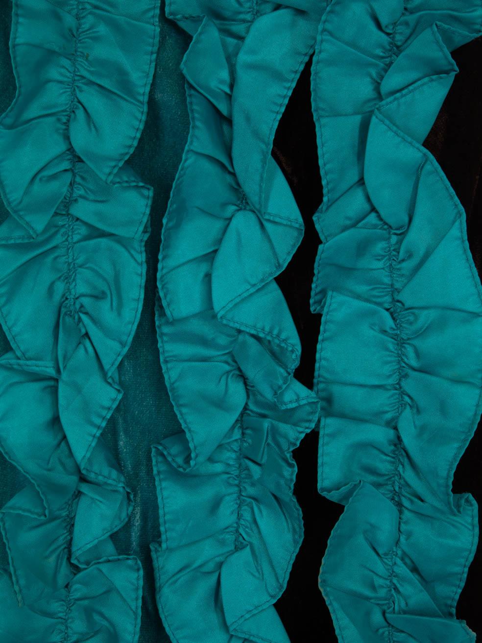 Women's Prada Teal Ruffle Trim Velvet Panel Scarf