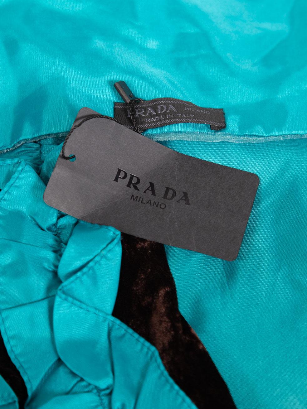 Prada Teal Ruffle Trim Velvet Panel Scarf 2