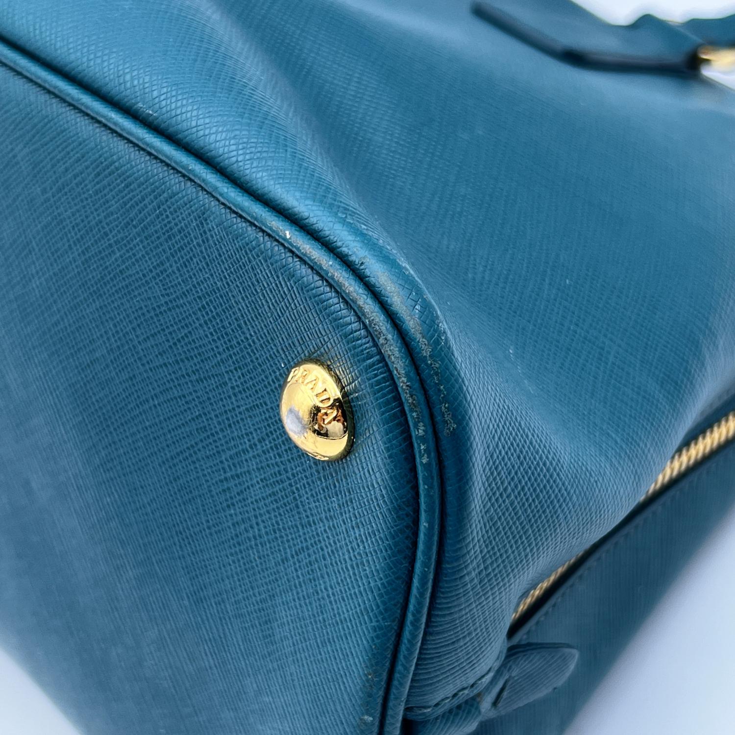 Prada Teal Saffiano Leather Promenade Tote Satchel Bag Handbag 3