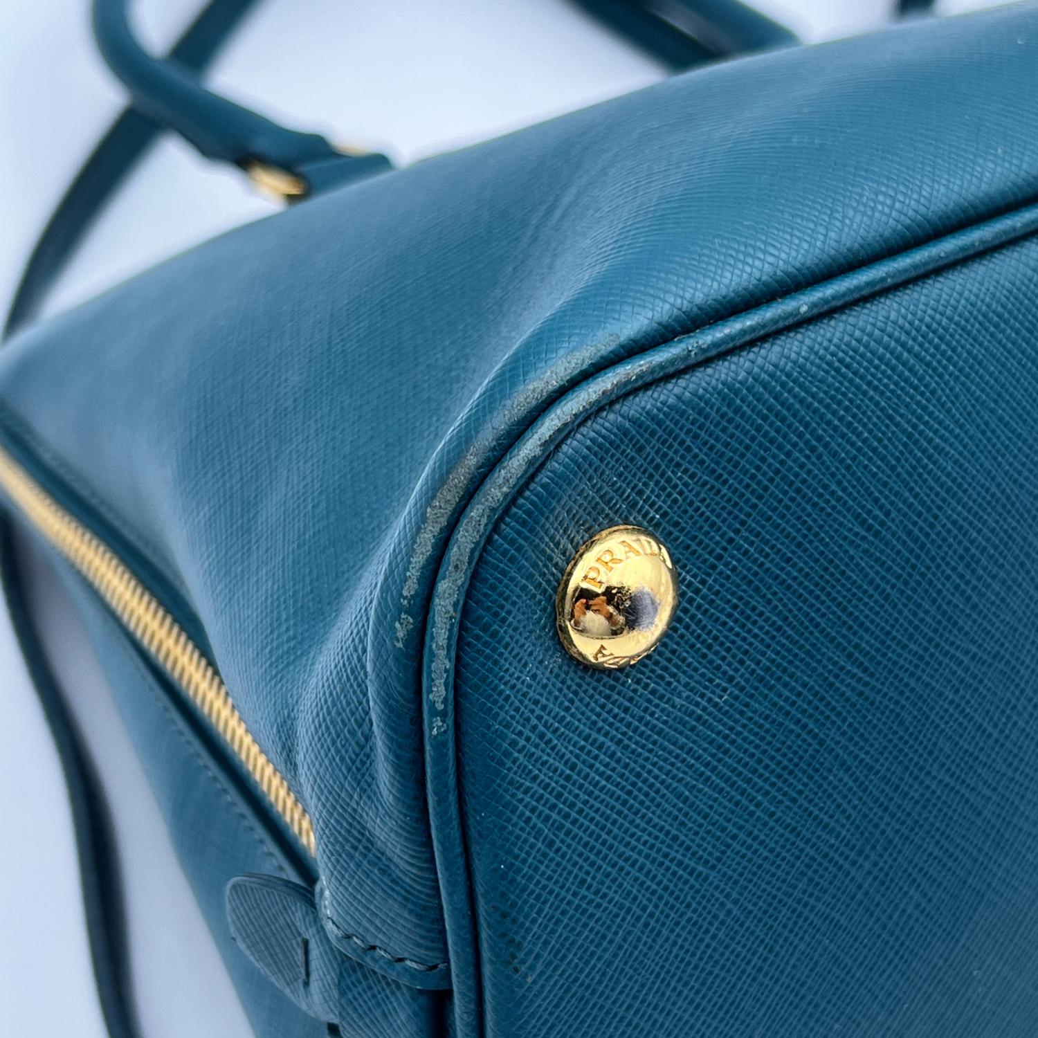 Prada Teal Saffiano Leather Promenade Tote Satchel Bag Handbag 4